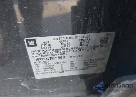 2018 GMC Acadia Denali z USA, uszkodzony, nr VIN 1GKKNXLS9JZ139710